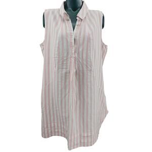 Hope & Harlow Pastel Pink White Striped Sleeveless Collared Linen Mini Dress 18W